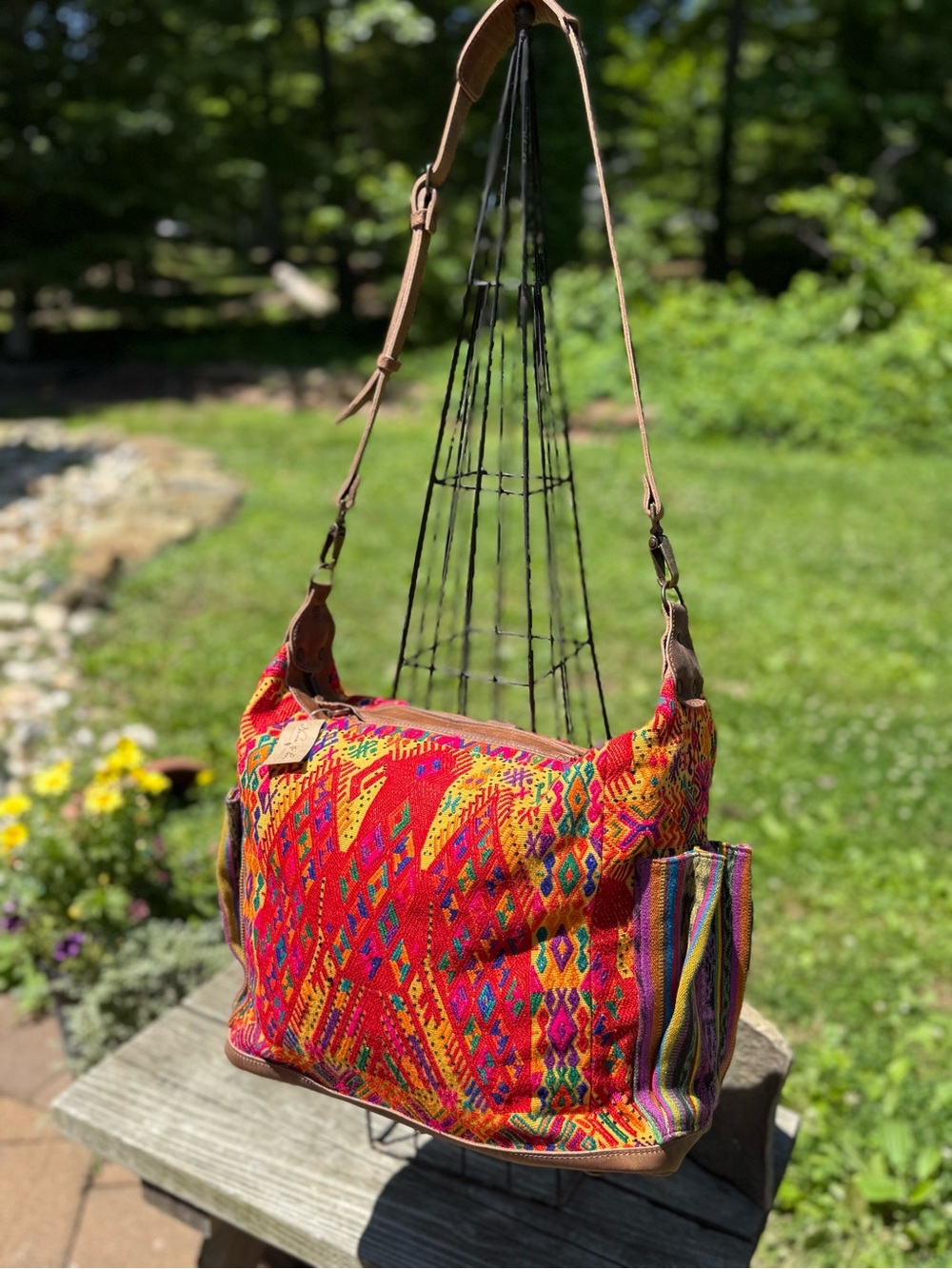 OOAK Nena & Co. Guatemala Red Multicolor Embroidered Shoulder Bag